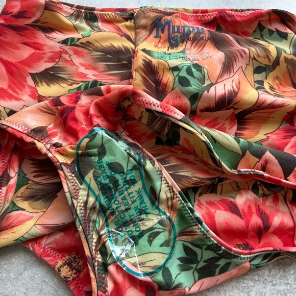 Show Me Your MuMu Green and Orange Bikini with Retro Floral Design Small - Picture 3 of 4